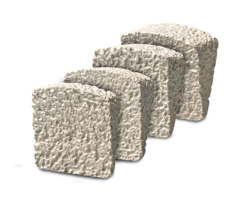 Four textured rectangular stone blocks arranged in a staggered row on a white background.