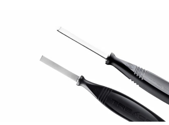 two precision lock picking tools with black handles on a white background